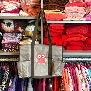 Thirty One brown owl emblemed tote bag
